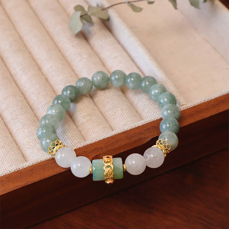 KarmaRipple's Single Double Layer Jade Peace Buckle Fortune Bracelet p1
