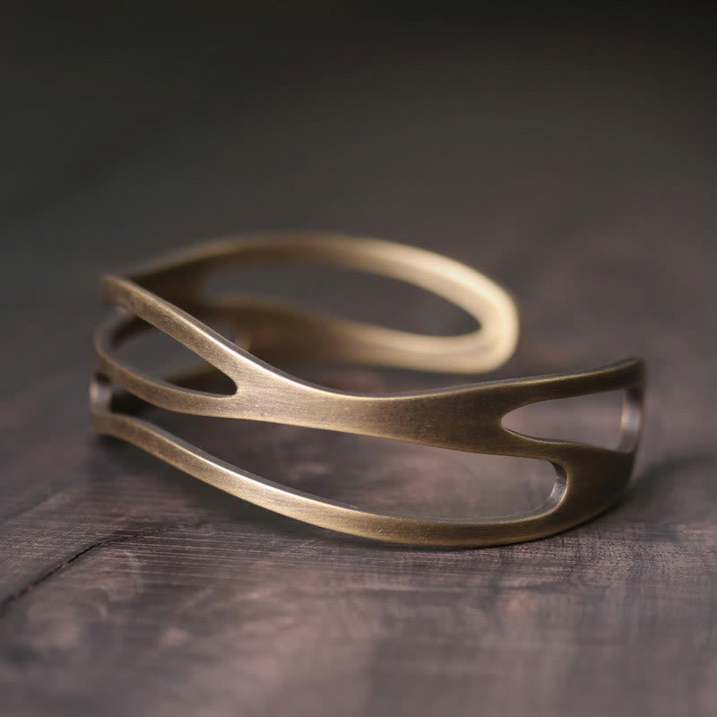 KarmaRipple's Vintage Curved Bronze Brass Wealth Adjustable Cuff Bracelet Bangle p1