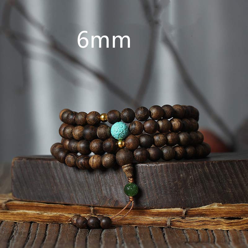 KarmaRipple's 108 Mala Beadwork Nha Trang Agarwood Turquoise Prayer Meditation Bracelet Mala p1