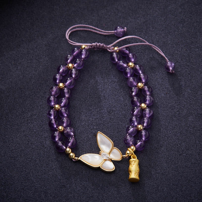 KarmaRipple's Amethyst Butterfly Bamboo Balance Relieves Stress Woven String Bracelet p1