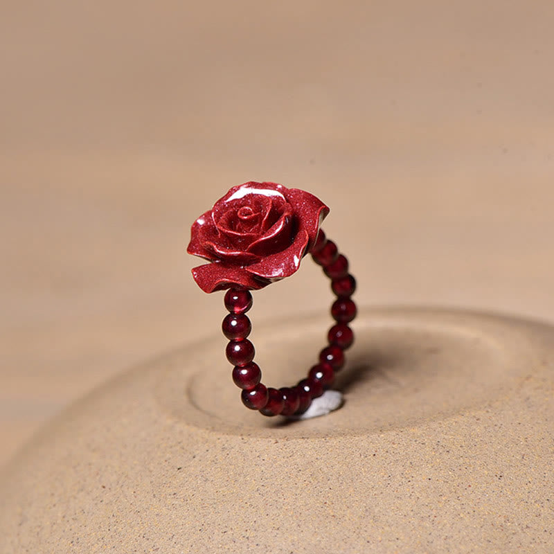 KarmaRipple's Cinnabar Rose Garnet Beadwork Concentration Ring p1