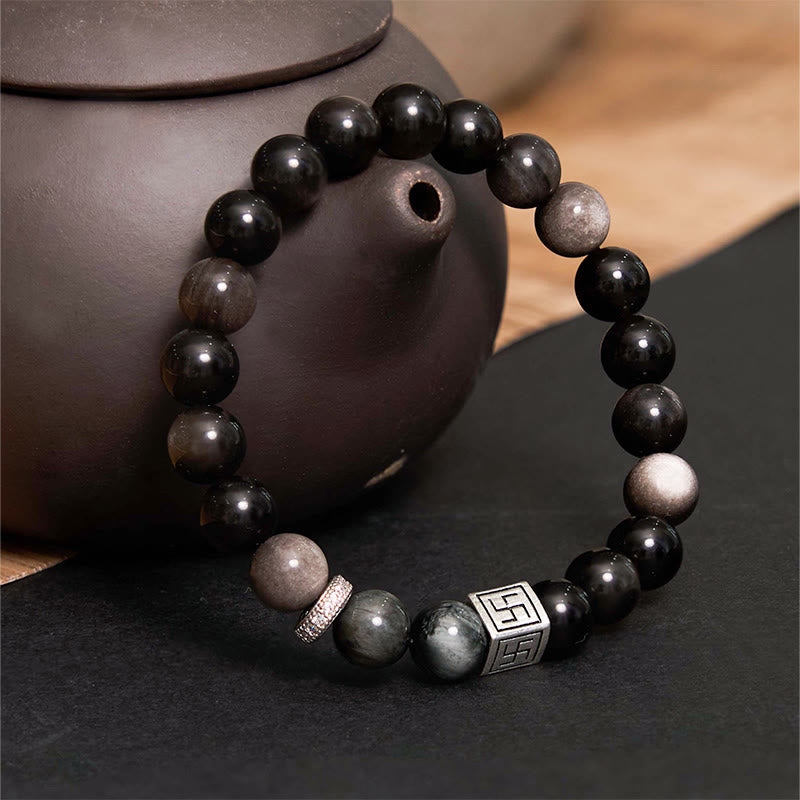 KarmaRipple's Black Obsidian Eagle's Eye Stone Strength Courage Bracelet p1