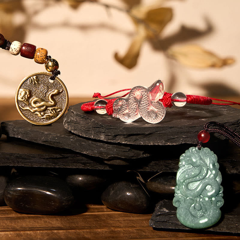 KarmaRipple's Fortunate Balancing The Year of The Snake 2025 Jade Ivory Gemstone Red String Protection Bundle p1