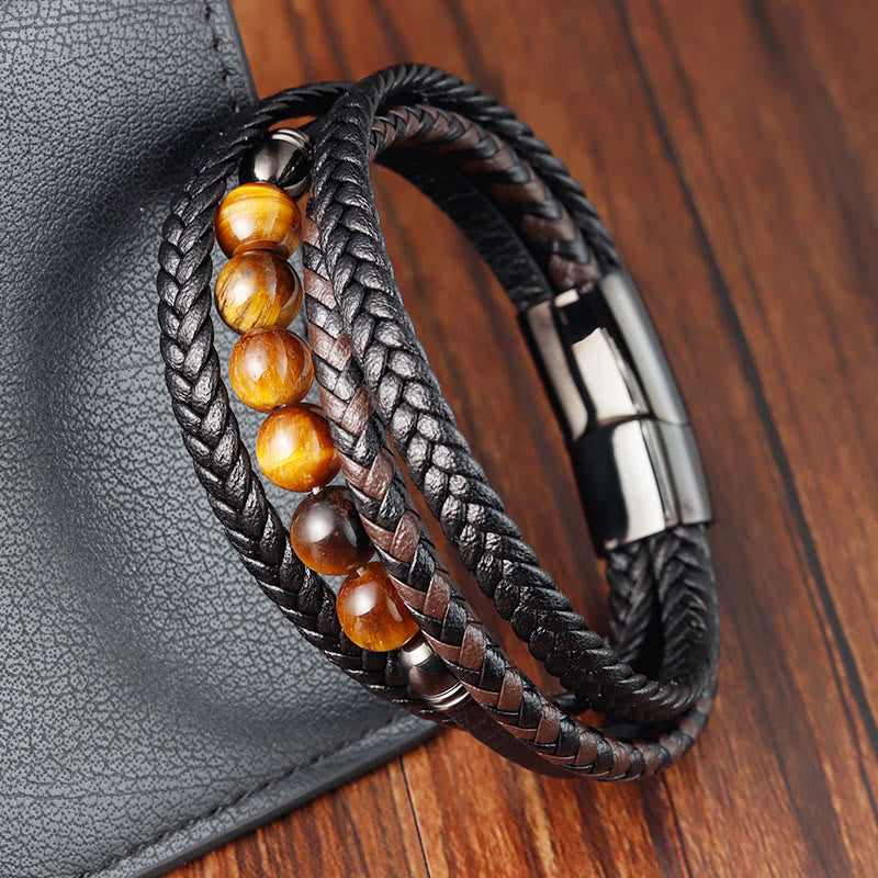 KarmaRipple's Tiger Eye Stone Protection Leather Bracelet p1