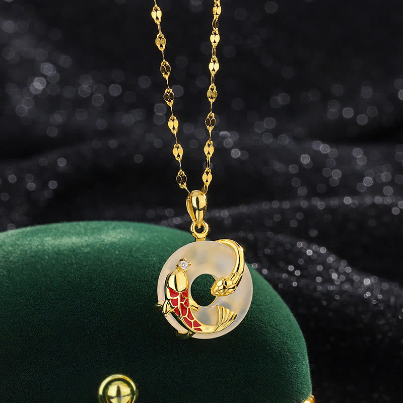 KarmaRipple's Chalcedony Peace Buckle 999 Sterling Silver Koi Fish Year Of The Snake Positive Pendant Necklace p1