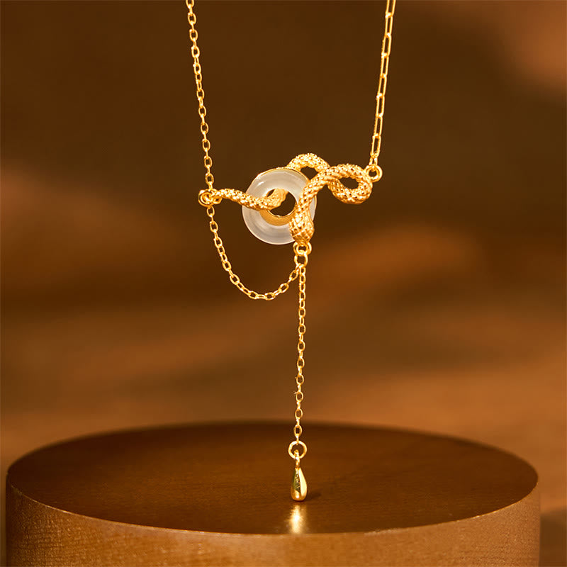 KarmaRipple's Chalcedony Peace Buckle 925 Sterling Silver Gold Year Of The Snake Balance Pendant Necklace p1