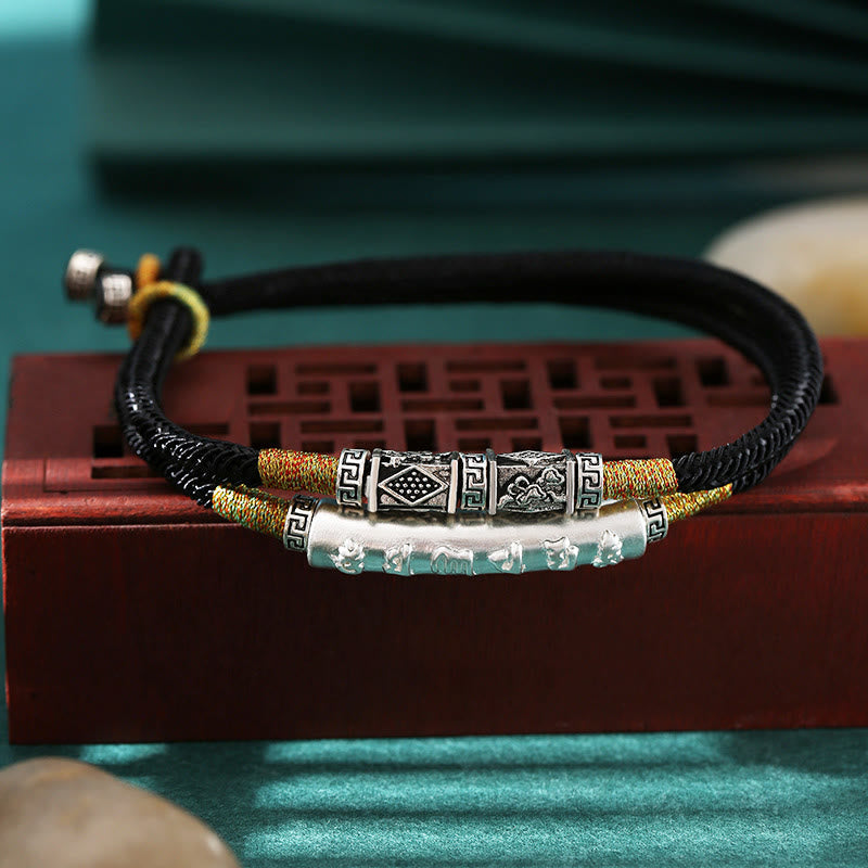 KarmaRipple's Dragon Weave Sterling Silver Om Mani Padme Hum Double Hand Woven Bracelet p1