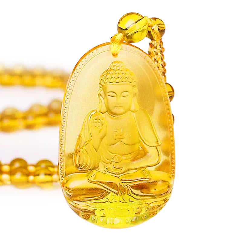 KarmaRipple's Citrine Guardian Buddha Serenity Necklace Pendant ( p1