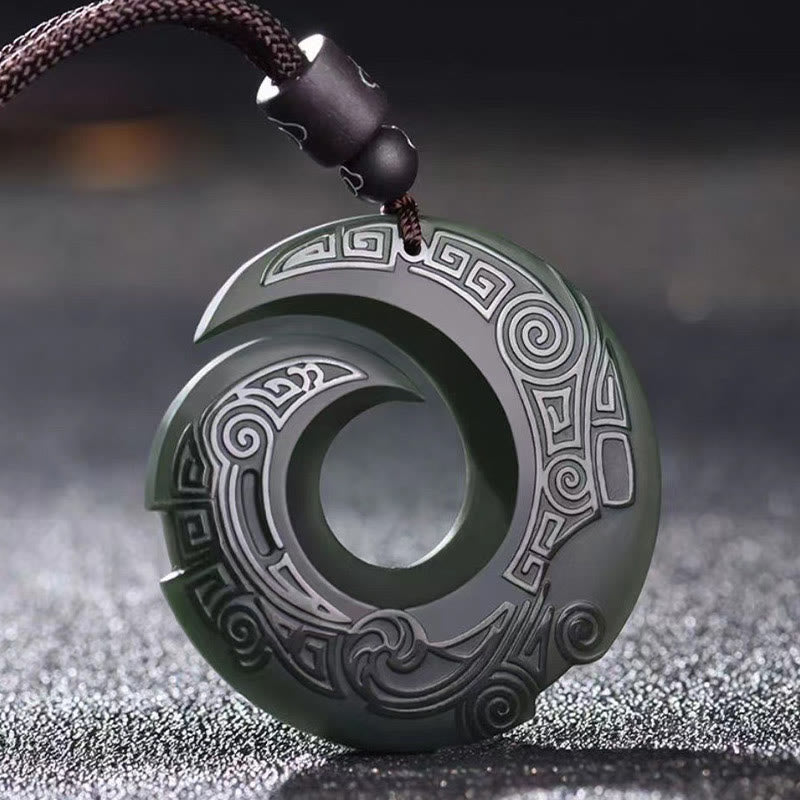 KarmaRipple's One's Fortune Improves Design Patern Hetian Cyan Jade Peace Buckle Fortune Pendant Necklace p1