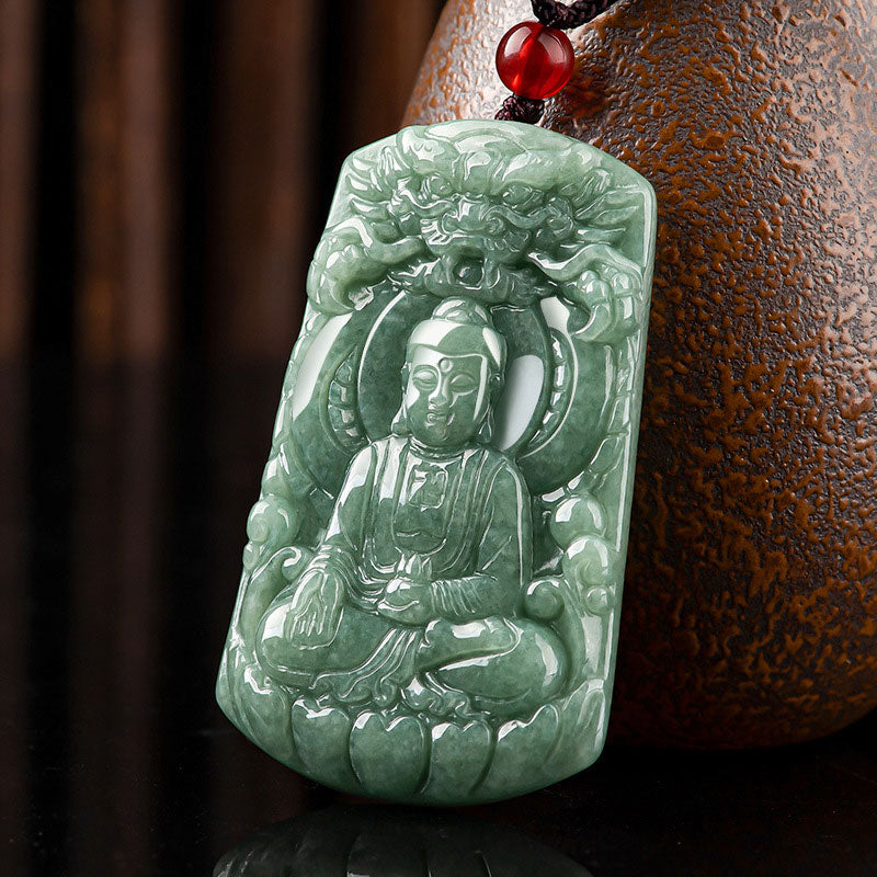 KarmaRipple's Tathagata Buddha Dragon Jade Amulet Serenity String Pendant p1