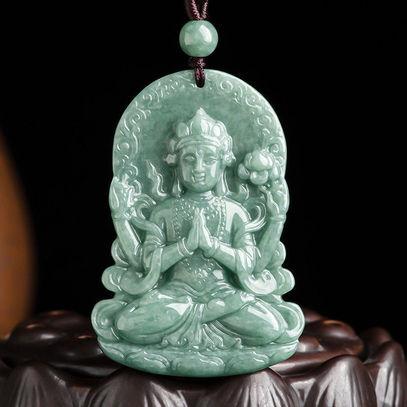 KarmaRipple's Four-armed Avalokitesvara Authentic Jade Amulet Blessing String Pendant p1