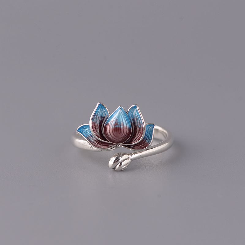 KarmaRipple's 925 Sterling Silver Lotus Flower New Beginning Adjustable Ring p1