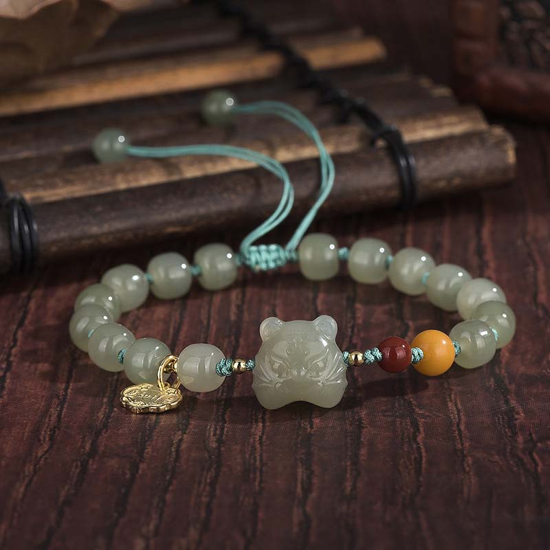 KarmaRipple's Chinese Zodiac Tiger Jade Blessing String Bracelet p1