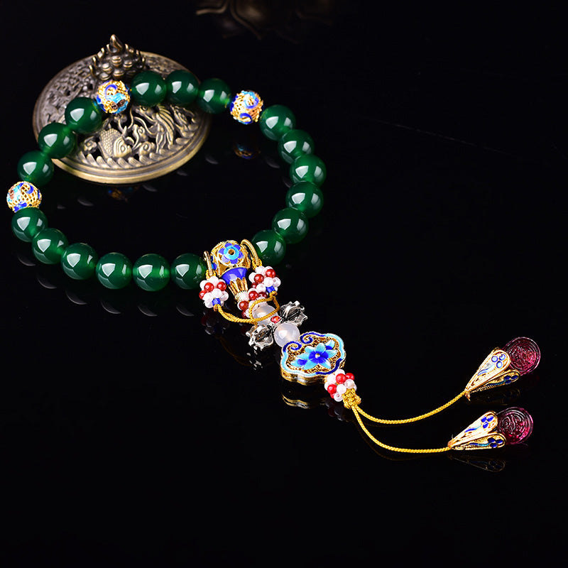 KarmaRipple's Authentic Green Agate Wrist Mala Success Talisman Pocket Mala Car Decoration p1