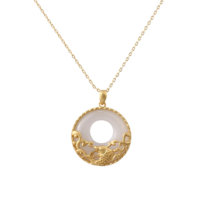 KarmaRipple's Ivory Jade Koi Fish Titanium Steel Prosperity Pendant Necklace p1