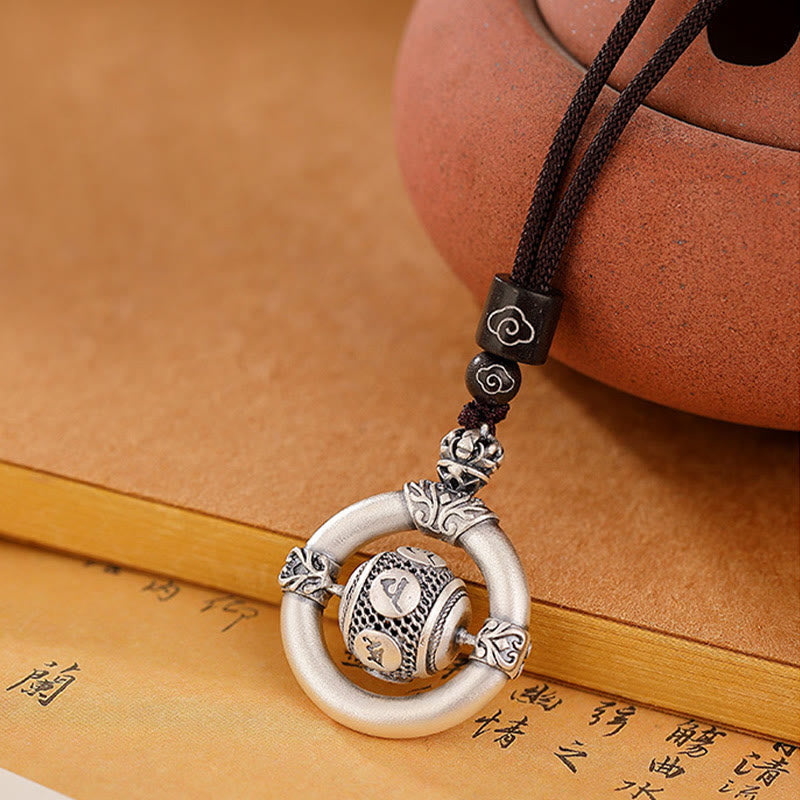 KarmaRipple's 999 Sterling Silver Om Mani Padme Hum Engraved Wisdom Pendant Rope Necklace p1