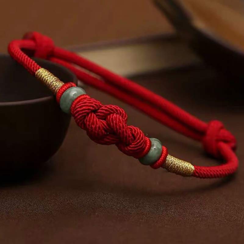 KarmaRipple's Red String Jade Fortune Fortune Weave Woven String Bracelet p1