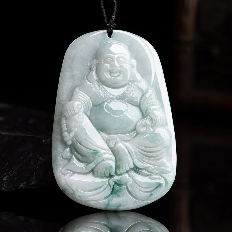 KarmaRipple's Authentic Jade Laughing Buddha Maitreya Buddha Fortune String Pendant Necklace p1
