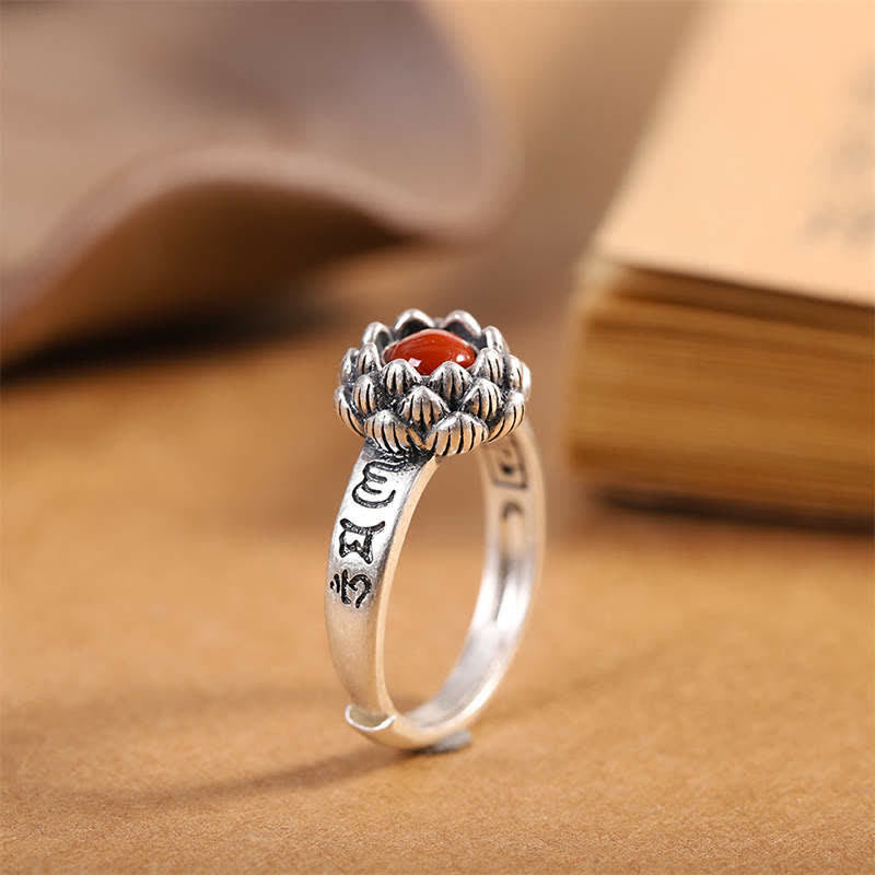 KarmaRipple's KarmaRipple's 25 Sterling Silver Lotus Red Agate Confidence Blessing Ring p1