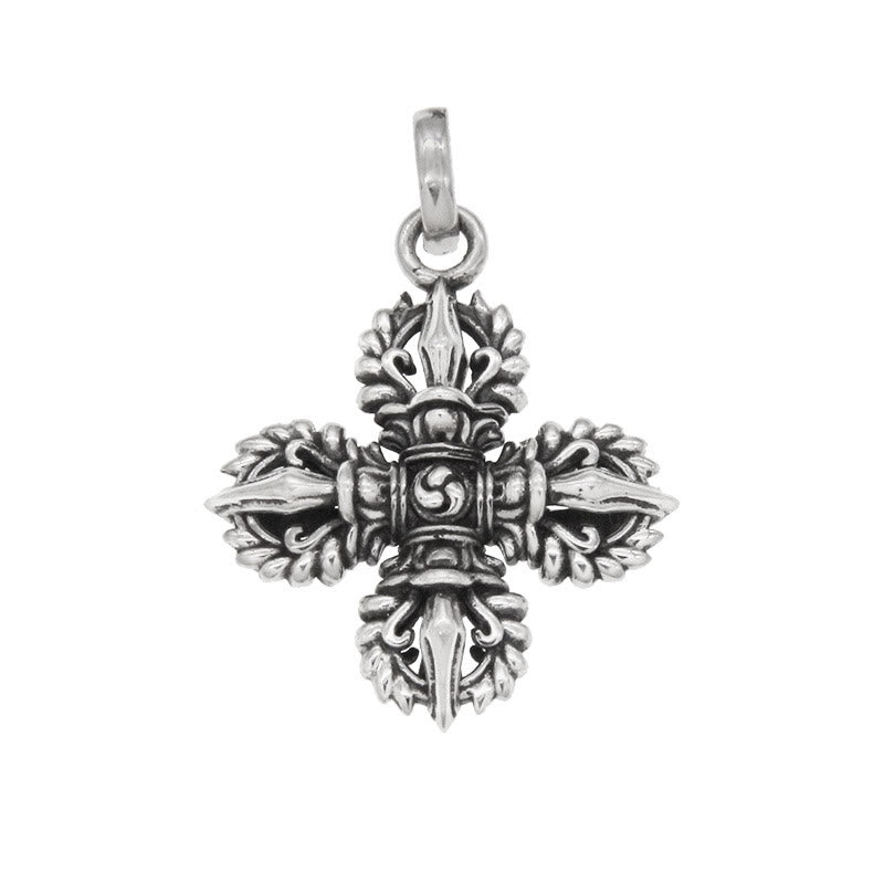 KarmaRipple's 925 Sterling Silver Double Dorje Vajra Spiritual Strength Pendant Necklace p1