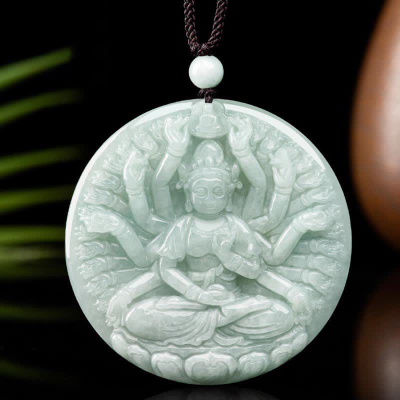 KarmaRipple's Thousand-Hand Kwan Yin Avalokitesvara Jade Blessing String Pendant Necklace p1