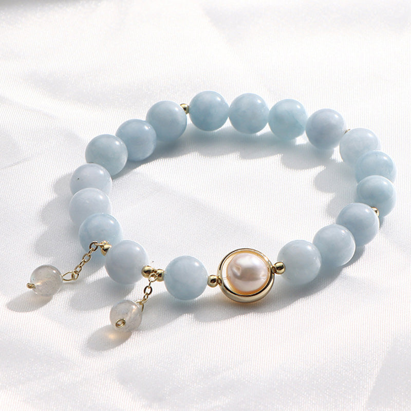 KarmaRipple's Aquamarine Pearl Balancing Moonstone Beadwork Talisman Bracelet p1