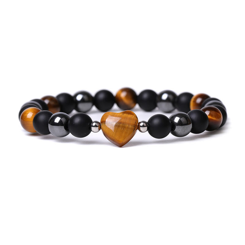 KarmaRipple's Black Onyx Tiger Eye Stone Gemstone Love Heart Protection Bracelet p1