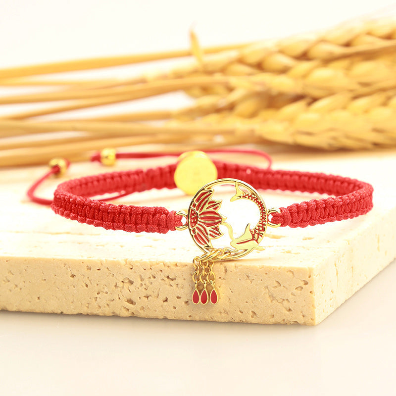 KarmaRipple's Tibetan Handmade Lotus Koi Fish Fortunate Red String Bracelet p1