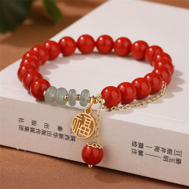 KarmaRipple's Cinnabar Auspicious Fu Character Jade Calm Bracelet p1