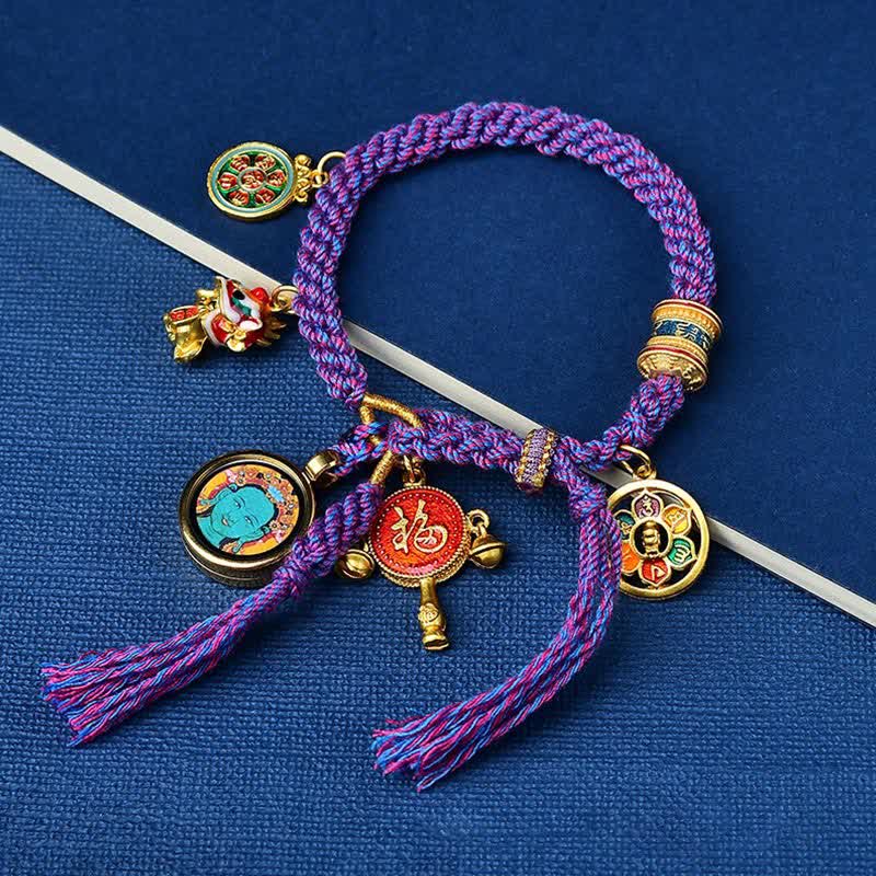 KarmaRipple's Tibetan Green Tara Zakiram Goddess of Wealth Thangka Fortune Braid String Bracelet p1