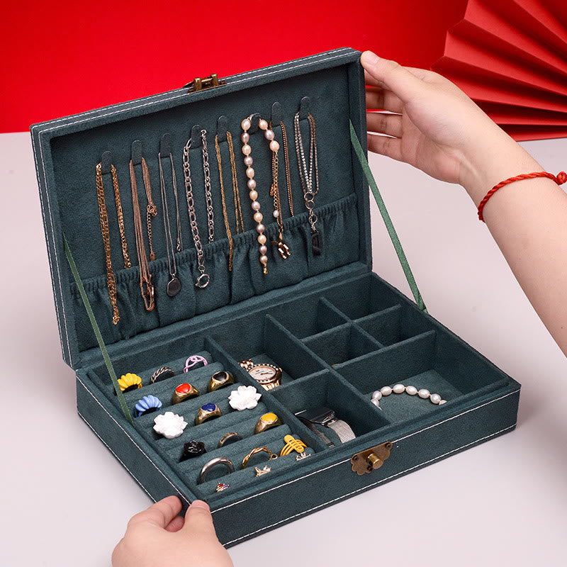 KarmaRipple's Simple Design Jewelry Box Organizer Single Layer Flannel Jewelry Storage Box With Lock p1