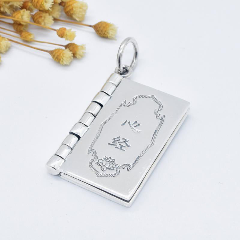 KarmaRipple's 990 Sterling Silver Heart Sutra Great Compassion Shurangama Mantra Lotus Vajra Peace Pendant Necklace p1