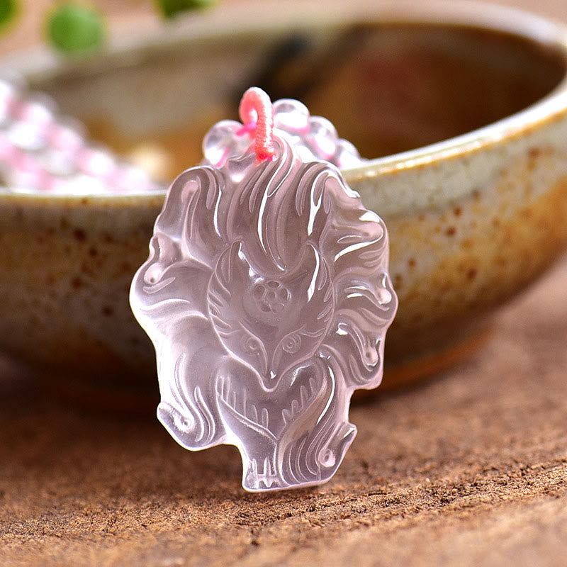 KarmaRipple's Authentic Pink Gemstone Nine Tailed Fox Love Pendant Necklace p1