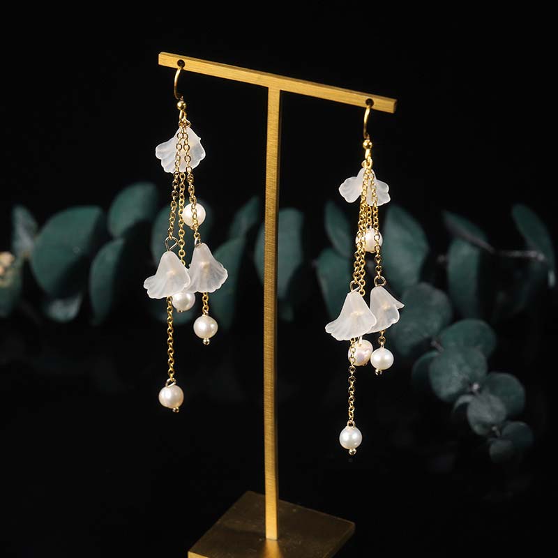 KarmaRipple's Pearl Flower Petals Fortune Drop Earrings p1