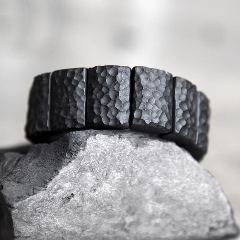 KarmaRipple's Vintage Ebony Wood Texture Peace Pair Bracelet p1