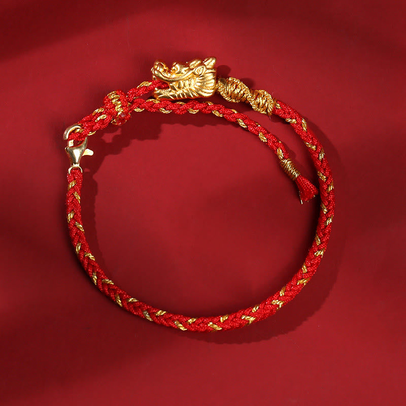 KarmaRipple's 999 Sterling Silver Handcrafted Dragon Fortune Eight Thread Weave Red String Woven Bracelet p1