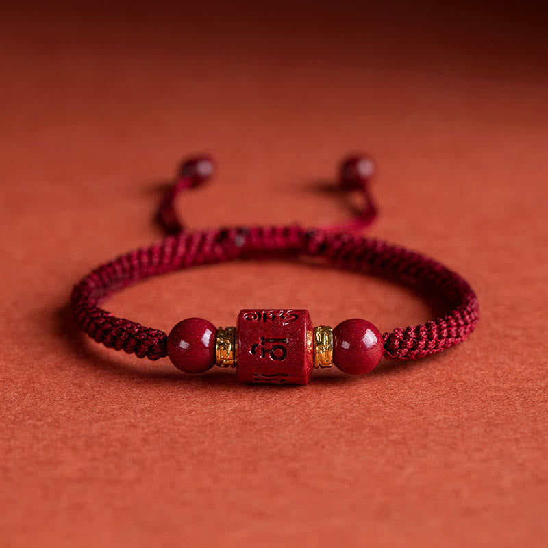 KarmaRipple's Tibet Cinnabar Om Mani Padme Hum Engraved Blessing Woven Bracelet p1