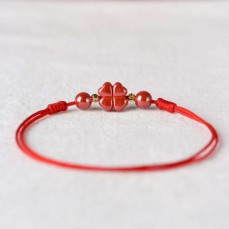 KarmaRipple's Four Leaf Clover Cinnabar Blessing Calm String Bracelet Anklet p15
