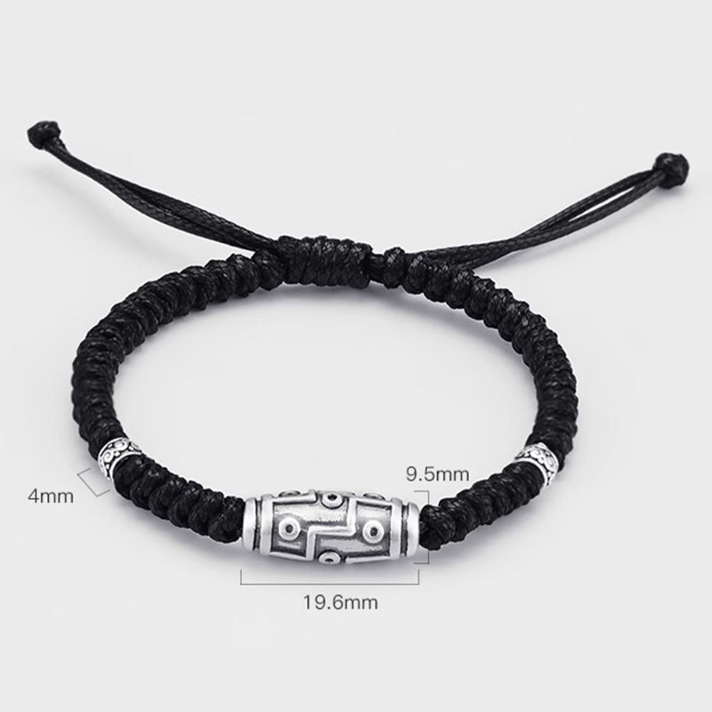 KarmaRipple's 999 Sterling Silver Nine-Eye Dzi Bead Pattern Blessing Rope Bracelet p17
