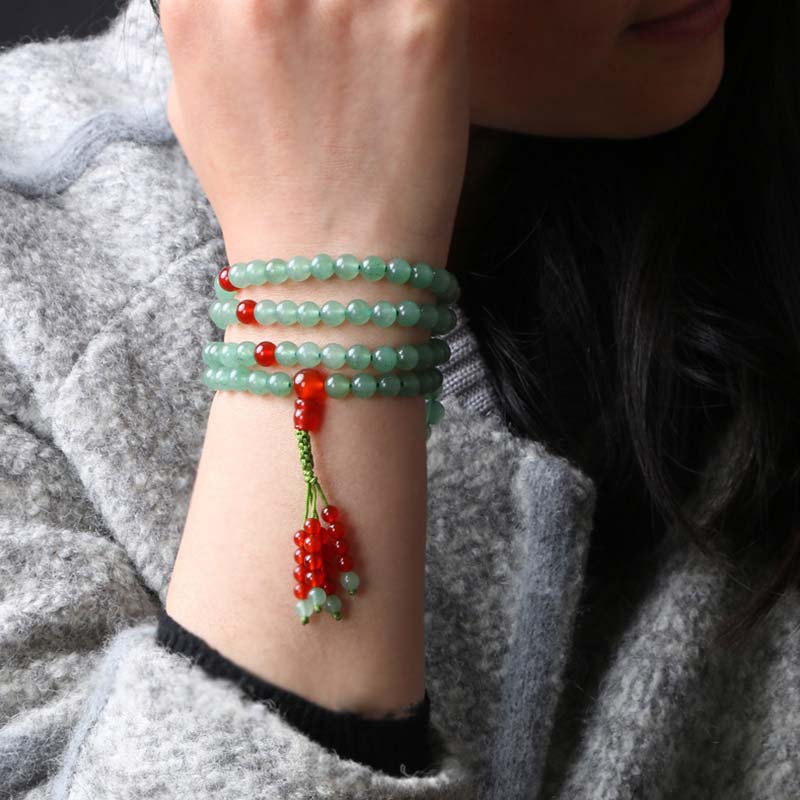 KarmaRipple's 108 Beadwork Green Aventurine Red Agate Fortune Mala Bracelet p3