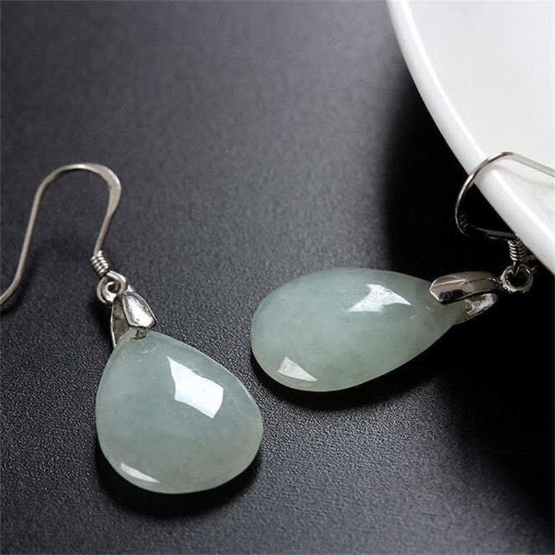 KarmaRipple's 925 Sterling Silver Jade Water Drop Fortune Dangle Earrings p2