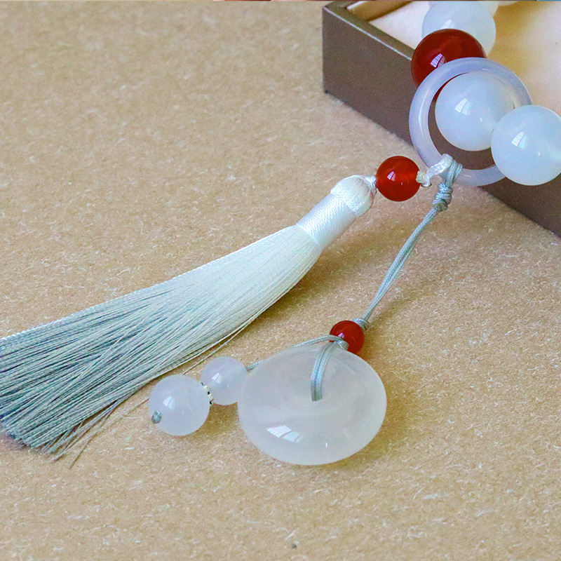 KarmaRipple's Ivory Agate Red Agate Fortune Wrist Mala Tassels Pocket Mala Car Decoration p8