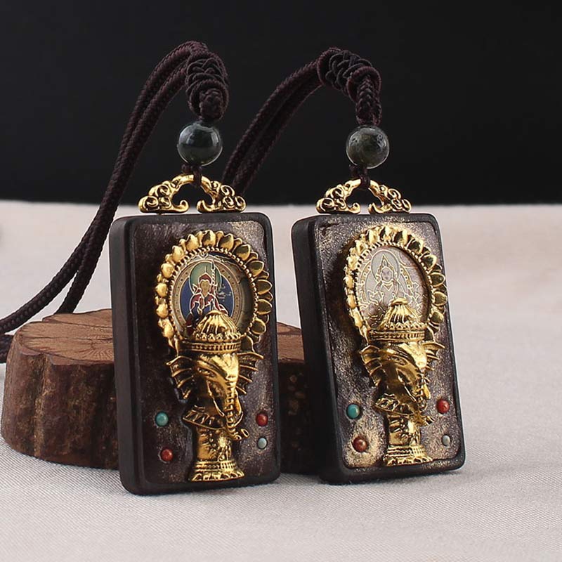 KarmaRipple's Ebony Wood Elephant God of Fortune Buddha Blessing Pendant String Necklace p5