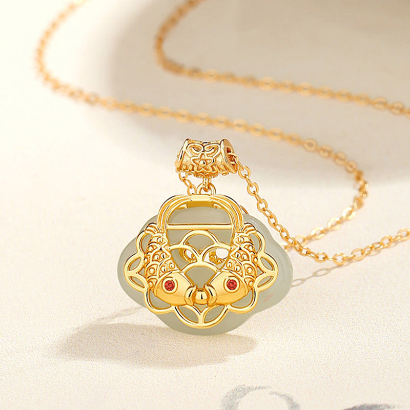 KarmaRipple's 925 Sterling Silver Authentic Hetian Jade Koi Fish Wealth Pendant Necklace p2