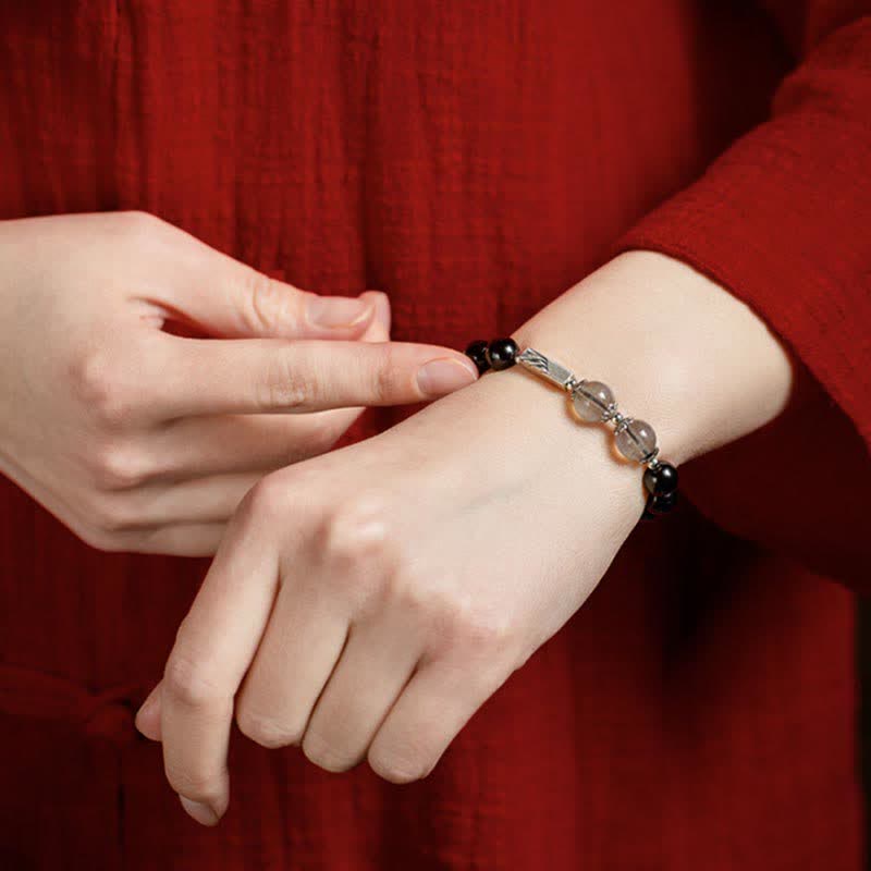 KarmaRipple's 925 Sterling Silver Obsidian Moonstone Strength Pair Bracelet p5