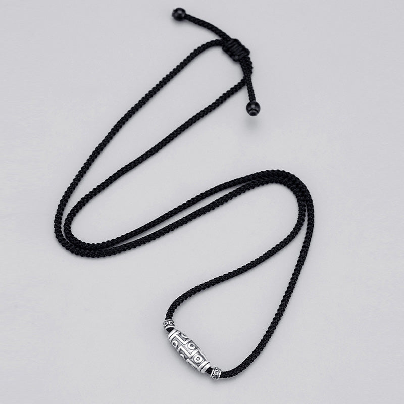 KarmaRipple's 999 Sterling Silver Nine-Eye Dzi Bead Pattern Protection Rope Pendant Necklace p5