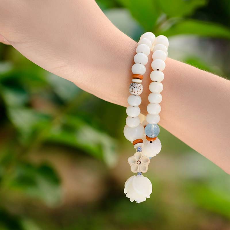 KarmaRipple's Tibetan Ivory Jade Bodhi Lotus Blessing Bracelet p9