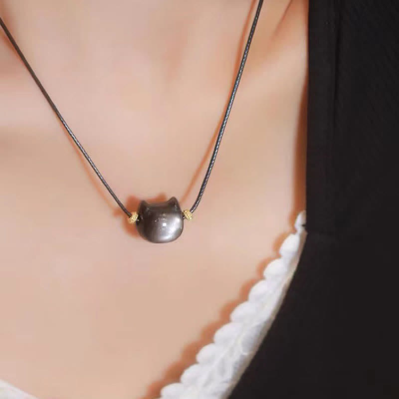 KarmaRipple's Gold Sheen Obsidian Silver Sheen Obsidian Lovely Paw Fortunate Cat Protection Bracelet p39