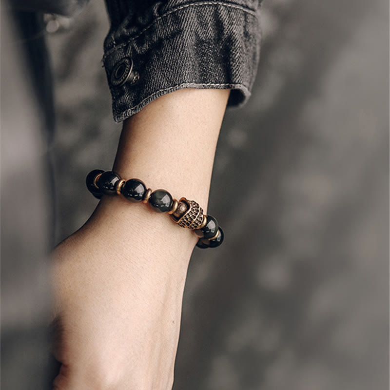 KarmaRipple's Rainbow Obsidian Bronze Love Balancing Bracelet p8