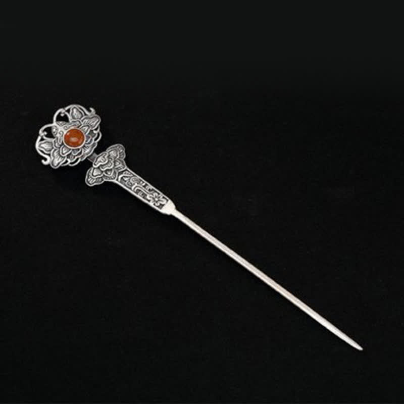 KarmaRipple's Red Agate Peony Flower Confidence Hairpin p5